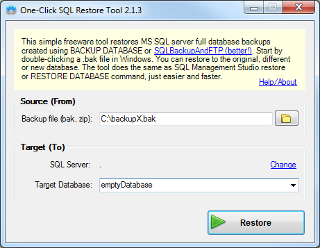 quick restore a database